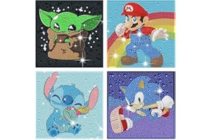 AIKEWO Diamond Painting Kits for Kids, 4 Pack Painting Art for Kids Beginners, DIY Big Gem Full Drill 5D Cartoon Creativity Painting Dotz Crafts Set for Children Girls Boys Ages 6-8-9-12 (6x6 Inch)