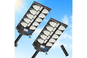 Viugreum Farolas Solares Exterior 2000W 2 Packs, Farola Potente con Control Remoto, IP65 Impermeable Luz Solar Exterior, 6500K Foco Solar Sensor de Movimiento, Luz de Seguridad Jardín Patio