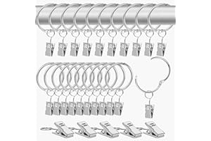 SWTYExt 45 Piezas Anillas para Cortinas con Pinza Set con 20 Piezas Anillas Cortinas 25 Piezas Pinzas para Cortinas 32mm Argollas para Cortinas Ganchos Cortinas para Cortinas & Barras de Cortina