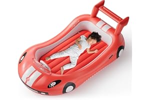 ‎QPAU QPAU Aufblasbares Kinderreisebett mit Rausfallschutz 202x115cm – Inkl. Handpumpe+Tragetasche – Luftmatratze für Kleinkinder Schlafen – Campingbett & Hotelbett Reisen/Zuhause – Rot