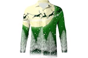 BOLONWZI Freizeithemden für Herren Weihnachten Weihnachtsmann Party Hemd Langarm Button Down Hemden Slim Fit Shirt mit Weihnachtsmotiv für Festival Party Freizeitkleidung