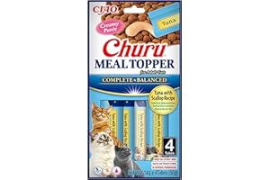Churu Meal Toppers by INABA Cat Treat - Tuna with Scallop Recipe (4 x 14g) / Soft & Creamy, Delicious & Healthy Purée Food Topper, Natural, Grain Free, Wet Cat Food