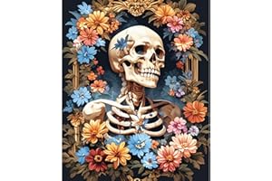 NEWENMO Skeleton Halloween Paint by Numbers for Adults,Skeleton Flowers Painting by Number Kit,Paint by Numbers Kits 40x50cm,Digital Oil Painting,DIY Acrylic Pigment Drawing Paintwork for Home Decor