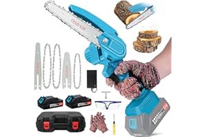 LIFOCI Mini Kettensäge mit Akku, 6 Zoll und 4 Zoll Kettensäge Klein mit Öler, Tragbare Elektrisch Einhand Kettensäge Handkettensäge für Bäume Gartenarbeiten Wälder, 2 x 2000 mAh Akkus,Blau