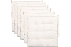 Brandsseller Cojín de Silla Aprox. 40 x 40 cm Cojín de Asiento con Correas de Sujeción para Interior Exterior como Juego de 6 - Blanco