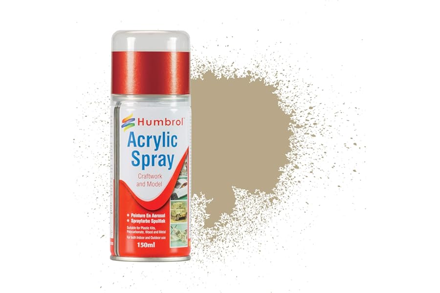 Humbrol Modellers Spray Paint - AD6237 No 237 Desert Tan 150ml - Model Paints for Plastic Kits, Fast-Drying for Crafting Surfaces Including Plastic, Fabric, Glass, Wood & Metal Models