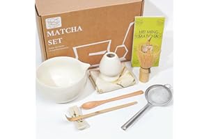 HEI MING Matcha Kit e Ciotola (8 pezzi), Set da Tè Matcha e Frullino in Bambù Artigianale (Chasen) per Amanti del Tè