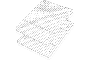 Herogo - Set di 2 griglie di raffreddamento in filo di acciaio inossidabile, per arrostire e raffreddare, 38,6 x 28,4 x 1,5 cm, grande ripiano rettangolare per forno per torte, biscotti, pane,