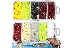 MOUNT KUMGANG 225 Stück Wurm Angelköder, Forellenköder Gummi Set, Künstliche Köder Würmer Fisch, Angel Köder Box Set Künstlicher Wurm Premium Qualität Hohe Qualität Weichem Kunststoff Angelköder