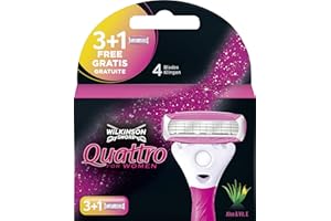 Wilkinson Sword Quattro For Women - Pack de 4 Recambios de Cuchillas de 4 Hojas con Bandas Lubricantes de Aloe Vera y Vitamina E, Válidos para Maquinilla Quattro for Women