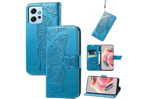 JIUNINE Funda para Redmi Note 12 4G, Antigolpes Carcasa Libro con Tapa en Cuero Flip Case Cover con Dibujos de Mariposa, Cierre Magnético, Cartera y Soporte para Redmi Note 12 4G, Azul