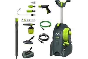 AVA OF NORWAY AVA Easy P50 Pressure Washer Super Bundle, 130 Bar, 1800W, with Premium Foam Cannon, Patio Cleaner & 5 Other Accessories, incl Self Priming Hose, Microfibre Mop, 10m Pipe Cleaning Hose and 135° Lance