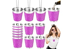 Begpoee 12 Piezas Vasos de Chupito de 30 ml de Acero Inoxidable Morado, Vasos de Chupito para Colgar, Para Celebraciones de Bodas, Carnavales y Fiestas al Aire Libre(4,2 x 3,7 cm, Morado + Plata)