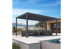 PURPLE LEAF Pergola Bioclimatique 4,8 x 3 m Pergola Aluminium Lames Orientables Superficie 14,4 m² Tonnelle de Jardin Exterieur Belvédères pour Patio Terrasse Exterieur, Gris