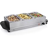 Tristar Stainless Steel Buffet Dish Warmer for Parties and Buffets, 4.2 L, Adjustable Thermostat, 3 Dish Warmer Bowls, Heatin