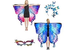 plainshe Schmetterlingsflügel Doppelseitiger Druck, Feenflügel für Erwachsene, Halloween Kostüme für Frauen, 3PCS Schmetterlingsumhang Set