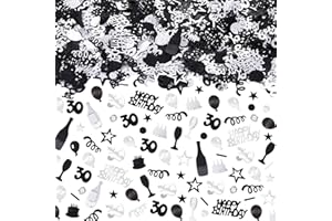 RUMIA 3000 Stück schwarz-silberne Konfetti-Dekorationen zum 30. Geburtstag mit Diamanten, schwarz-silberne 30. Geburtstags-Party-Tischdekoration, Metallfolien-Konfetti-Streuer für Männer und Frauen