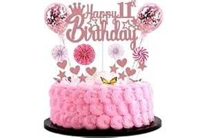 JRZYHI Happy 11th Birthday Tortendeko mädchen 11. Geburtstag Hello 11 Cake Topper Rosegold Kuchen Topper 11 Kuchen Deko 11 Geburtstag junge Tortendeko 11 jahre mädchen Glitter Cake Topper für 11 Geburtstag