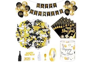‎EPICSOA 20 Stück Servietten Silvester+ 12 Windlicht Tischdeko + 1 Flagge + 15 g Geschreddertes Papier + 14 Luftballons, Silvester Deko 2026, Happy New Year Deko, Silvesterdeko Party Set