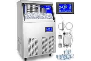 VEVOR 50kg Kommerzielle Eismaschine 220V Eiswürfelbereiter Kommerzielle Eiswürfelbereiter Edelstahl mit Ablaufpumpe und LCD Bildschirm