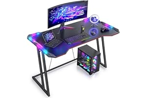 CubiCubi Gaming Desk with LED Lights, 120 x 60cm RGB Computer Desk Z Shape, Gaming Table for Home Office, Black
