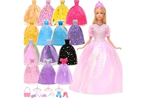 Miunana 5 Abiti Vestiti Stile Principessa + 10 Accessori (3 PCS Scarpe + Collana + 2 Borse + 3 Grucci) Per 28-30 CM / 11.5 Pollici Bambola