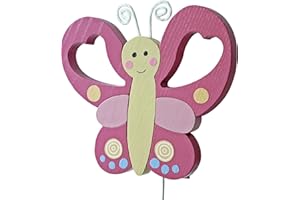 ‎CLEVERE KIDS BABY-COLLECTION Clevere Kids Kinder-Wandlampe Alle meine Tiere | Handarbeit aus der EU | hochwertige Leselampe, Nachtlicht aus Holz | E14 (Schmetterling rosa)
