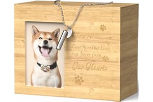 SCHITEC TONGKTAI Urne Funéraire en Bois pour Cendres de Chien,Grande Taille Boîte à Cendres avec Cadre Photo, Gravure Personnalisée Cendres avec Collier pour Chiens et Chats