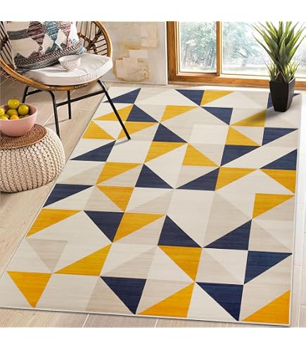Q Style Amor Modern Area Rug - 120x170cm, Machine Washable, Soft, Non-Shed, Yellow Traditional Design