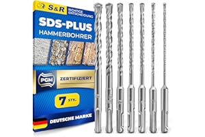 S&R Professional SDS Steinbohrer Set 7-tlg., 4-Schneider, 5mm - 12mm, SDS plus Bohrer Set, Premium PGM Betonbohrer, SDS Bohrer Lang, Made in Germany Bohrer Beton, Stahlbeton Bohrer, Stein, Mauerwerk