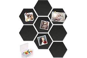 Yoillione Tableau Liege Mural Auto-Adhésif Panneau Liege en Feutre Hexagonal Tableau d'Affichage Noir, Décoration Murale de Babillards avec 20 Punaises pour la Maison et le Bureau