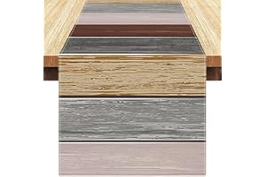 SERENTO Camino de Mesa Gris Camino de Mesa Moderno Lino Camino Mesa 33x183cm Madera Textura Raya Lavable Decoración para Interior Exterior Vacaciones Fiesta Salón Mesa Boda Navidad Gris Marrón