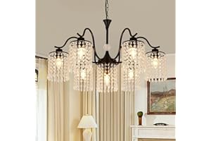 Ganeed Lampadario moderno in cristallo Lampada vintage in metallo opaco appesa con pendente nero 7 luci