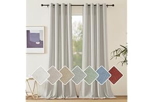 ‎PONY DANCE PONY DANCE Vorhänge Leinen Gardinen Wohnzimmer mit Ösen 2er Set H 245 x B 140 cm Graugrün, Leinenoptik Gardinen Halbtransparent Linen Curtains for Living Room Leinenvorhang Boho