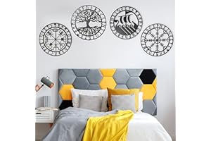 Arsey Decorazione vichinga, mitologia nordica, bussola, albero della vita, decorazione da parete in legno, soggiorno, casa, decorazione da parete, colore nero, 4 pezzi