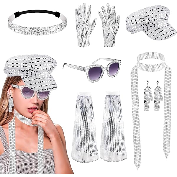 Alviller Lot De 5 Accessoires Disco Des Années 70, Ensemble De Cost Disco Avec Paillettes Echarpe Kit De Deguisement Pou Amz B