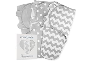 Comfy Cubs Koc dla niemowląt, 3-6 miesięcy, niezbędny dla noworodka, worek do spania dla niemowląt, 100% oddychająca bawełna, chłopiec, dziewczynka, regulowany, 3-pak (szary, duży)