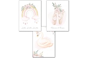 DOUBLE CRITICAL Lemmami Papeterie 3er Set Wandbilder Kinderzimmer Babyzimmer Poster Bilder DIN A4 Mädchen Jungen Deko Dekoration Schwan Regenbogen Ballerina (3er Bilder Set Rosa, Pastell, Wanddeko)