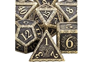 ARUOHHA Lot de 7 dés DND en métal avec coffret cadeau, motif musical – Donjons et Dragons Bronze antique – Jeu de rôle D&D pour jeux de rôle – Dés D et D à 6 faces D20 D12 D10 D8 D6 D4