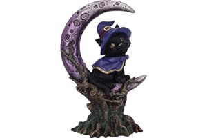 Nemesis Now Grimalkin Witches Familiar-Figura Decorativa de Gato Negro y Luna Creciente, Resina, 18,5 cm