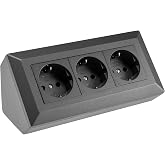 Triple Socket Box, Anthracite, Maximum 16 A/3600 W, Surface Mount | Socket Block, Multi Socket, Undercounter Mount, for Kitch