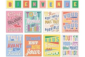 SWEETZER & ORANGE S&O 8 Klassenzimmer-Poster für französische Studenten, 9 Buchstaben, Willkommensschild für Akademie, Wachstumsmindset, Wandkunst für Werkstatt, Cadeau Professurs en Francais, Farbdrucke für