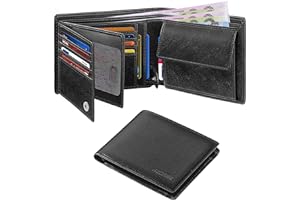 HOCRES® Wallets for Mens Muti-Functional RFID Blocking Leather Slim Wallet with 15 Credit Card Holders, 2 Banknote Compartments & 2 ID Window Minimalist Wallets Men with Gift Box