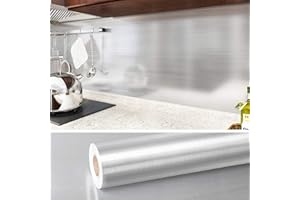 VEELIKE Effetto di Alluminio Rivestimento Parete Carta Adesiva per Mobili Vinile Adesivo Parete Cucina Top Cucina Piano Lavoro Carta da Parati Lavabile a Prova di Olio 0.4m x 18m