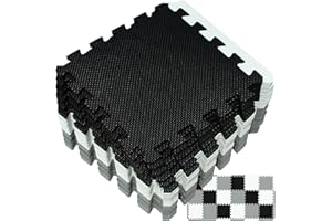 Yostrong® EVA Gomma Tappeto Gioco Bambini Per Puzzle | Tappetino Fitness Palestra, 18 Pezzi Con Bordo Dritto. Bianco, Nero, Grigio. YOC-ADLb18S18