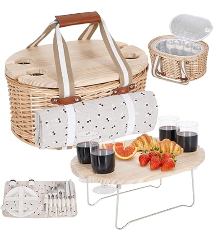 UNUS Picknickmand Voor Kinderen Ovaal Van Wilgentenen - Complete Set Voor 2 Personen
