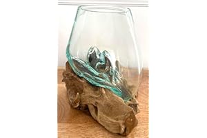 My Square Mile Molten Glass Round Decorative Bowl On Wood Root Stand Glass Rustic Ornament Sculpture Key Sweet Display Dish