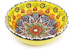 KÜCHENGERÄTE Kuchengerate Hand Painted Turkish Bowl Set - 16cm/580ml - Ottoman Otantic Tulip Design - for Pasta, Noodle, Soup, Cookies, etc - Home & Kitchen Decorative Multipurpose Ceramic Bowl Set - Best Gift Set