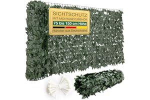 ELONEO maxVitalis Balkon Sichtschutz wetterfest 300x100cm in Blätteroptik, Balkonverkleidung inkl. 20 Kabelbindern, Sichtschutz Zaun, Sichtschutz Garten, Sichtschutz Terasse, grün