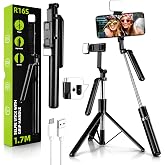 Blushinsta S64S Selfie Stick Tripod Stand with Light 67 inch/1.7 M, 360° Rotation Handle for Anti Shake Shooting Tripod, Blue